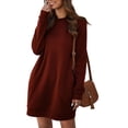 thumbnail image 1 of LUXUR Robes à Capuche pour Femmes Robe Chandail à Col Rond Couleur Unie chandail-Over Manches Longues Bordeaux m, 1 of 5