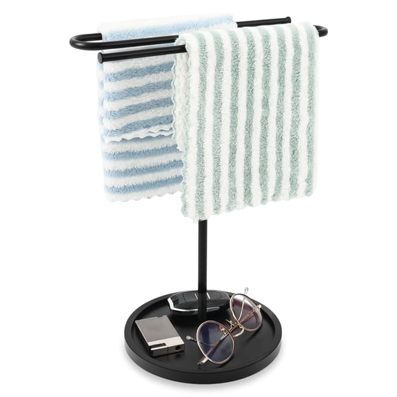 Dznils Stainless Steel Hand Towel Holder Stand for Bathroom Countertop, Free Standing S-Shape Towel Rack, Black