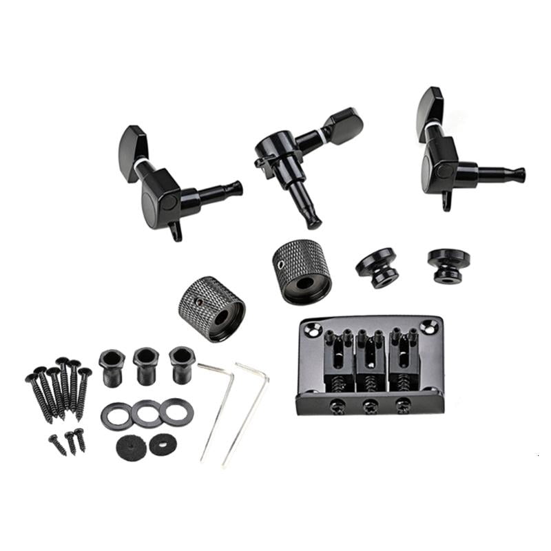 CEORPER 3 Strings Guitar Saddle Bridge Set Tuning Pegs Control Knobs Wrench Strap Locks