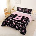 thumbnail image 2 of Manfei Black Pink Monogram Letter B Full Size Comforter Sets 3 Pieces for Girls Women,Kids Teens Shabby Chic Ribbon Bow Knot Bedding Sets,Pink Reversible,Luxury Bedroom Decor, 2 of 6