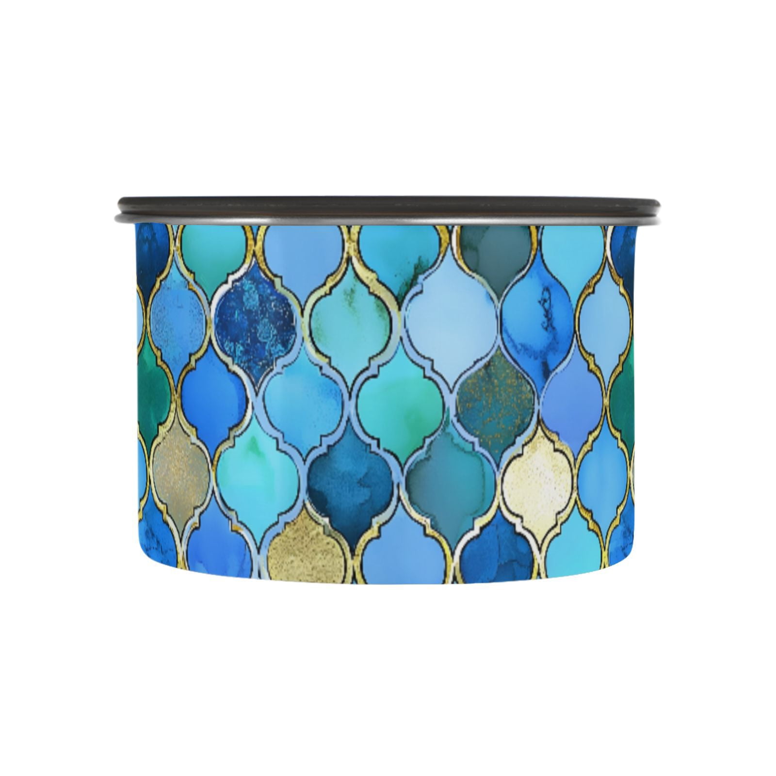 Blue & Gold Moroccan Airtight Coffee Bean Canister 30oz Food Storage Containers with Lids For Gournd, Tea, Sugar, Flour, Rice, Cereal, Candy Cookie Jar