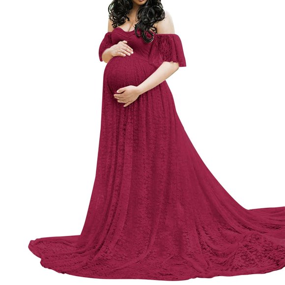 Vedolay Robe de Maternité Été Robe de Maternité Sans Bretelles Froncée Maxi Tube avec Poches Rose m