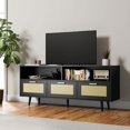 thumbnail image 7 of Cozy Castle Rattan TV Stand with Storage for 65/70 Inch TV, 61" in Boho TV Entertainment Center, TV Console for Living Room, Black, 7 of 7