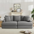 thumbnail image 2 of TUANLUO 87" Chaise Lounge Indoor, Oversized 3-Seater Corduroy Lounge Chair with Ottoman, Deep Seat Recliner Chair with Pillows, Soild Wood Sectional Sofa and Couch for Living Room, Grey, 2 of 9