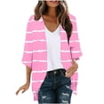 thumbnail image 3 of BiZtdJrK Womens Striped Print Cardigan 3/4 Length Sleeve Casual Summer Shrugs Soft Loungewear Open Front Cardigans Pink S, 3 of 6
