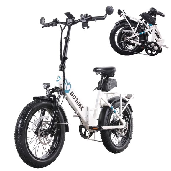 Gotrax R2V2 20" Foldable Electric Bike, 500W Motor, 32 KPH Top Speed, 64 KM Range, 3.0" Fat Tires, Commuter eBike, White