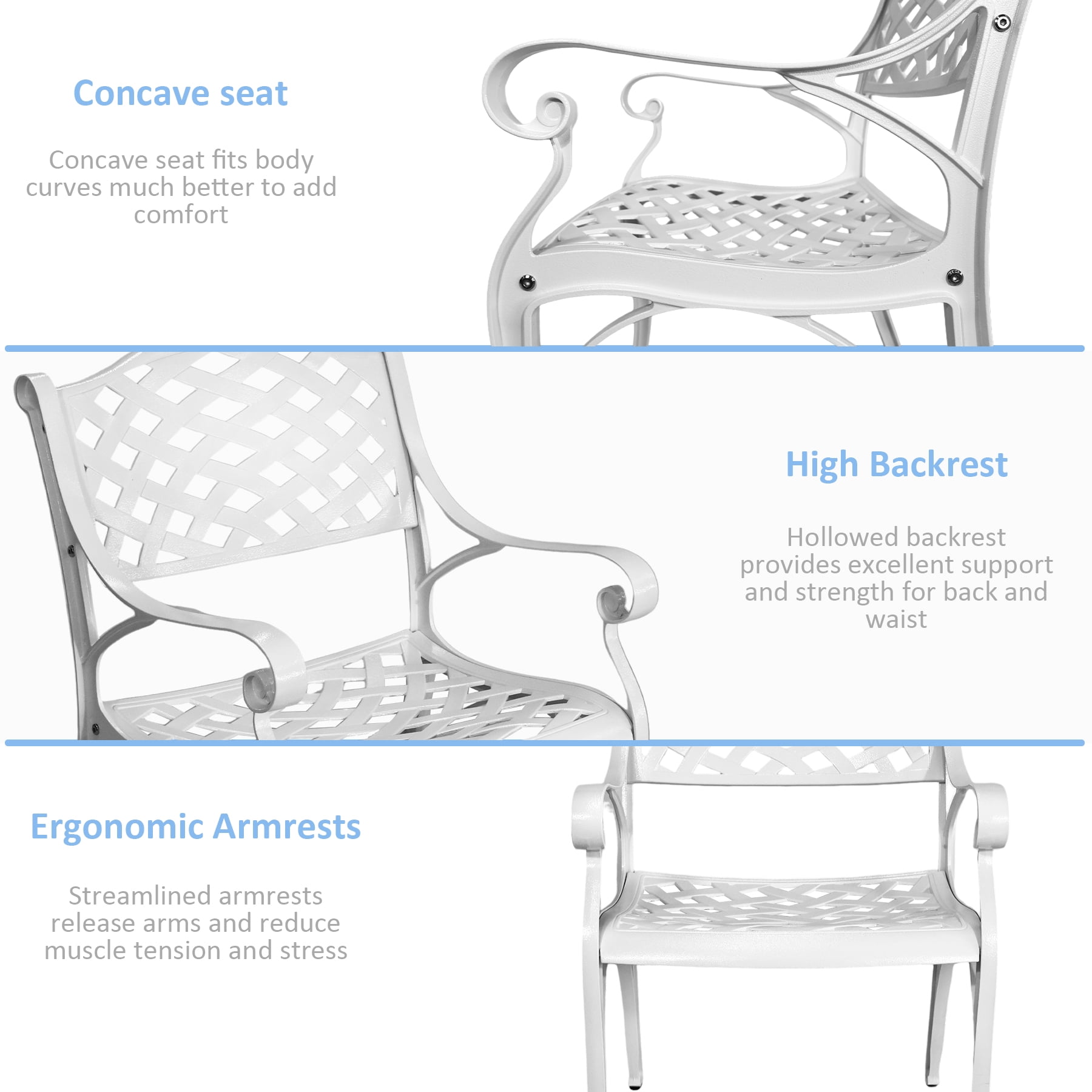 Patio Chairs Set 4 Pieces All Weather Bistro Dining Chair Set with Armrest, Cast Aluminum Outdoor Dining Chairs Set of 4 for Patio Furniture Outside Garden Deck, White