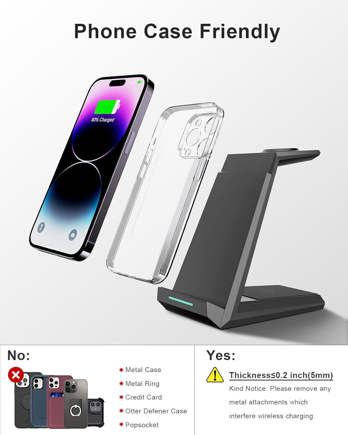 Wireless Charging Station for iPhone - MJMJ 3 in 1 Charger Stand for iPhone 17 16 15 14 13 12 11 Pro Max XR 8 Plus, for Apple Watch 8/7/SE/6/5/4/3/2, AirPods Pro/3/2(with 5ft Cable and 20W Adapter)