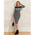 thumbnail image 3 of PrettyGuide Women's Boat Neck Bodycon Sweater Dress Long Sleeve Slim Fit Solid Ribbed Knit Midi Pullover Dresses, 3 of 7