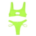 thumbnail image 5 of Womens Bikinis Solid Color Strappy Bandeau Bandage Push Up Hollow Out Brassiere With Thongs Two Piece Brazilian Swimsuits Set Swimwears Holiday Wear,Yellow,L, 5 of 7