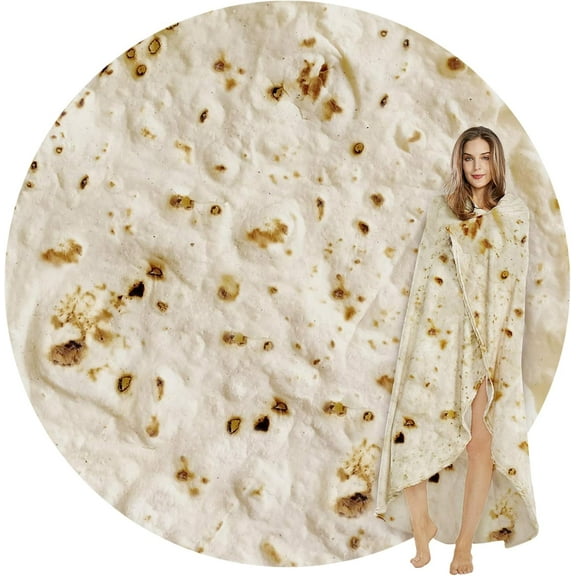 SeaRoomy Burritos Tortilla Blanket, Realistic Food Wrap Blanket Double Sided, Novelty Funny Tortilla Round Soft Blankets (Beige, 47 inches)