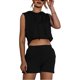 thumbnail image 1 of Conjunto de 2 piezas sin mangas con capucha para mujer con cordón elástico en la cintura y cómodos pantalones cortos de entrenamiento con capucha, 1 of 7