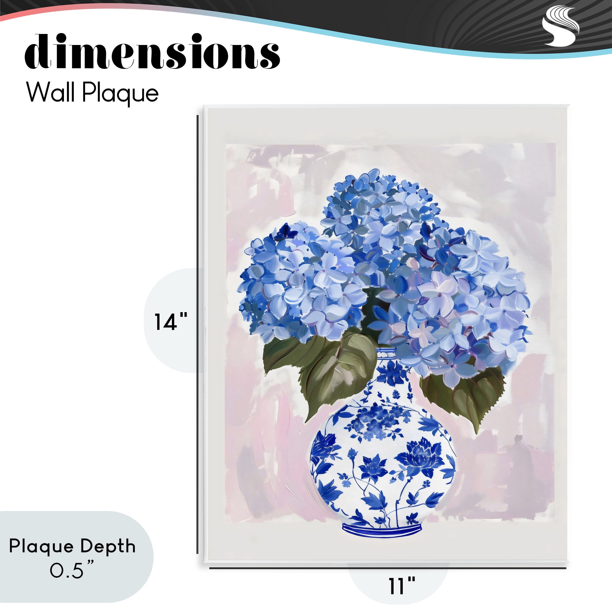 Stupell Industries Blue Hydrangea in Porcelain Vase Wall Plaque Art, design by The Prints Vibe