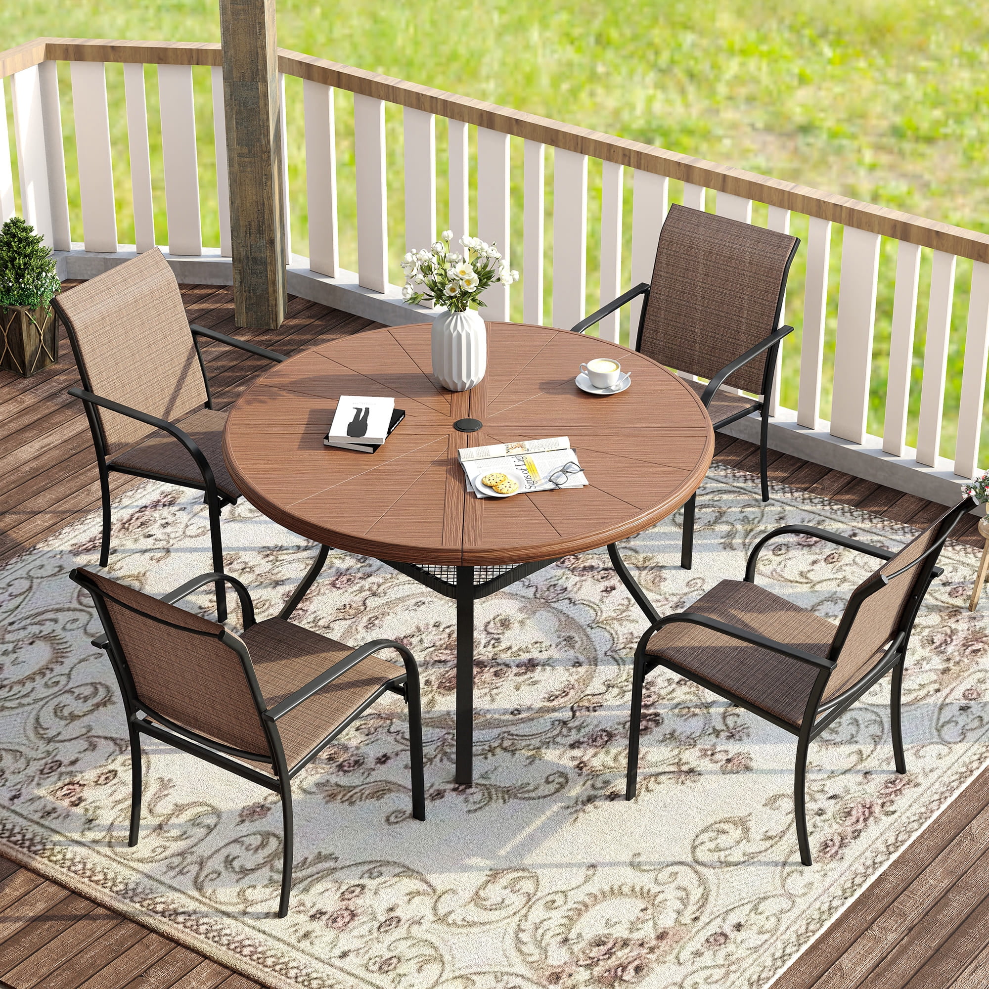Vicllax Outdoor Dining Chair Patio Chairs Stacking Metal Modern for Deck Garden, Set of 4, Brown