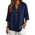 thumbnail image 5 of MVRLSH Womens Tops Shirts Blouse Casual Long Sleeve Spring Trendy Cotton Blend Summer Daily Outfit Shirt Loose Fit Linen Blouses Blue - M, 5 of 6