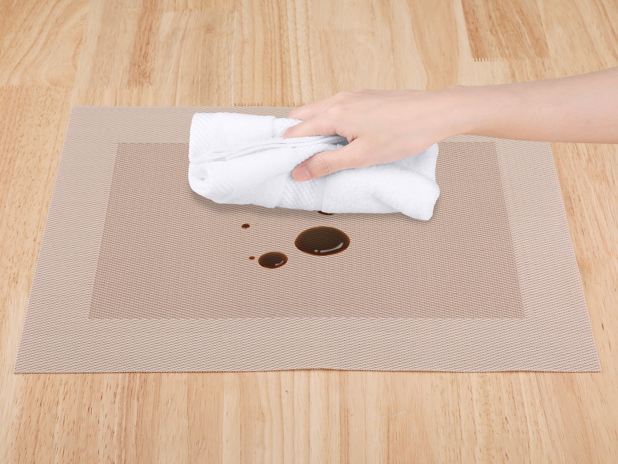 Unique Bargains Set of 8 Table Placemats Washable Wipeable Table Mat Light Gold 18x12Inch