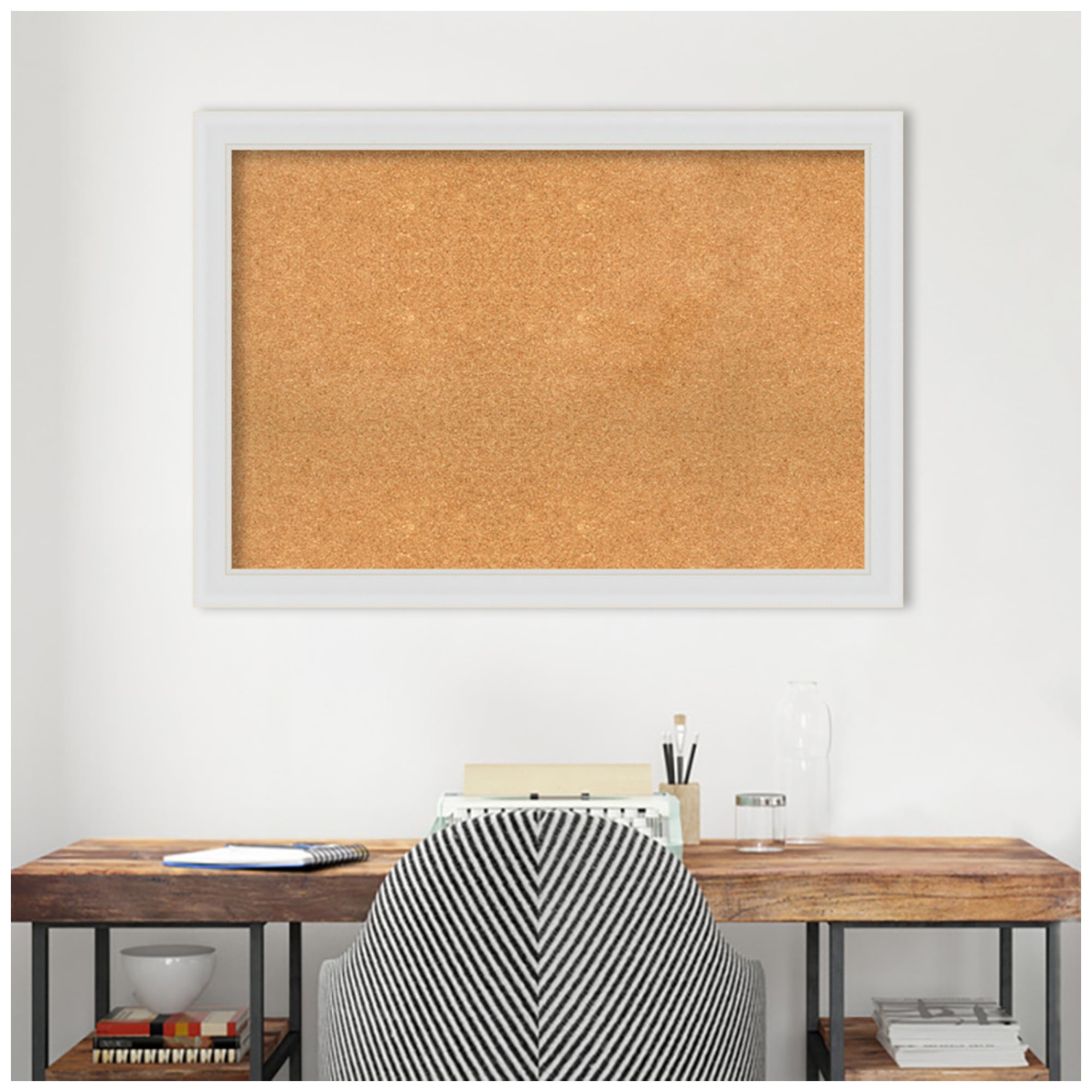 Amanti Art Natural Cork Board Framed Flair Soft White Bulletin Board 40 in. x 28 in.