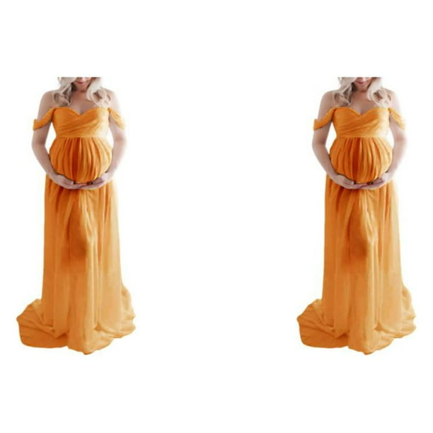 Vestido de fotografía de maternidad Qarigey fuera del hombro Maxi Amarillo L 2Conjunto