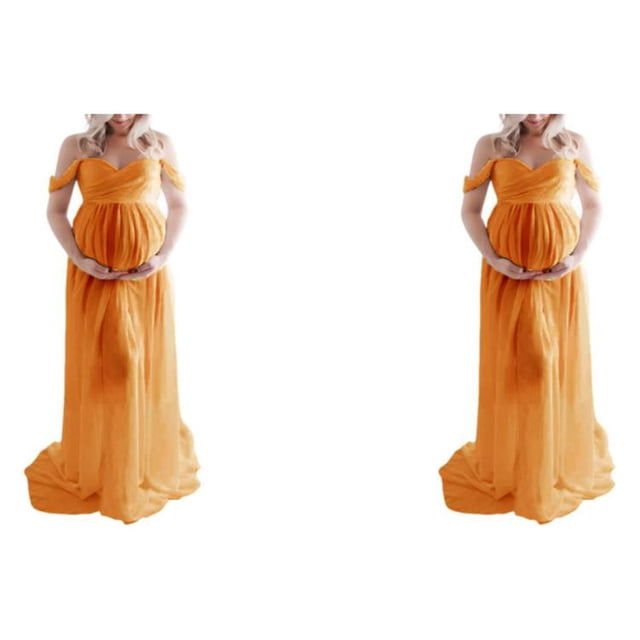 Vestido de fotografía de maternidad Qarigey fuera del hombro Maxi Amarillo L 2Conjunto