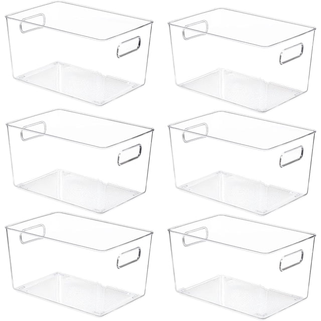 Paquete de 6 contenedores transparentes para organizar la despensa, contenedores de plástico con asa para cocina, congelador, armario, armario, baño, almacenamiento debajo del fregadero