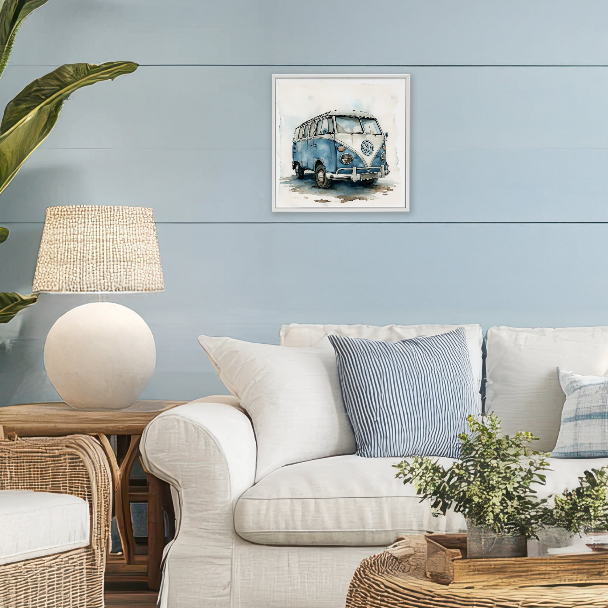 Stupell Industries Sky Blue Surf Van White Framed Giclee Art, design by Ray Powers