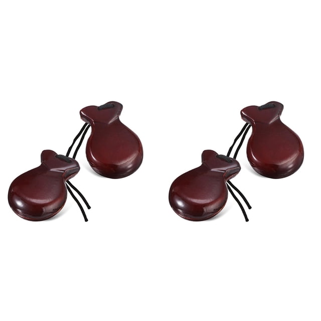 2 Pair Spanish Castanets Flamenco Castanets with String Traditional Wood Hand Percussion Castanets(Brown)