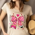 thumbnail image 4 of Teaching Is a Work of Heart Shirt – Pink Bow Valentine Teacher Graphic Tee , Gold, Size M, 4 of 6