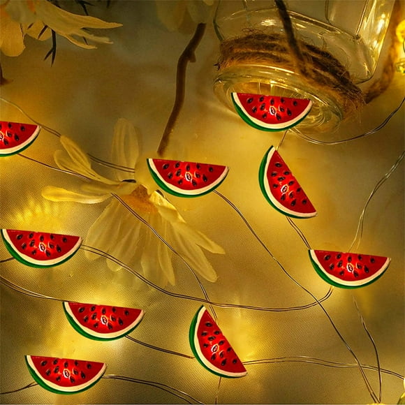 COMTOA Clearance Red Watermelon Slice String Lights Flashing LED Watermelon Green Leaves Vine Garland Fairy Light Battery Powered for Birthday Garden Patio Christmas Decoration