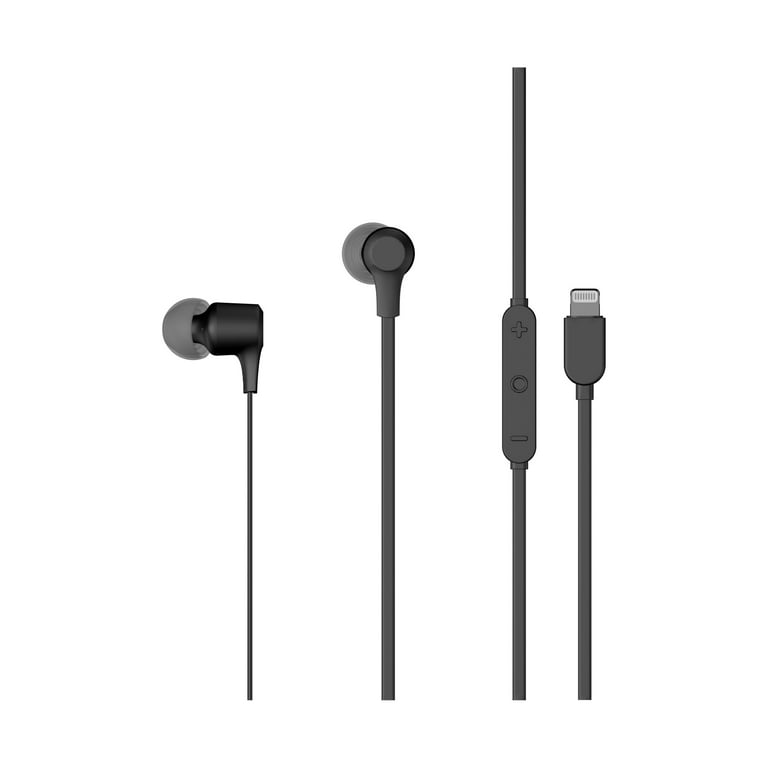 onn. In-ear Earphones with Microphone and Lightning Connector, Black, Plug  and Play