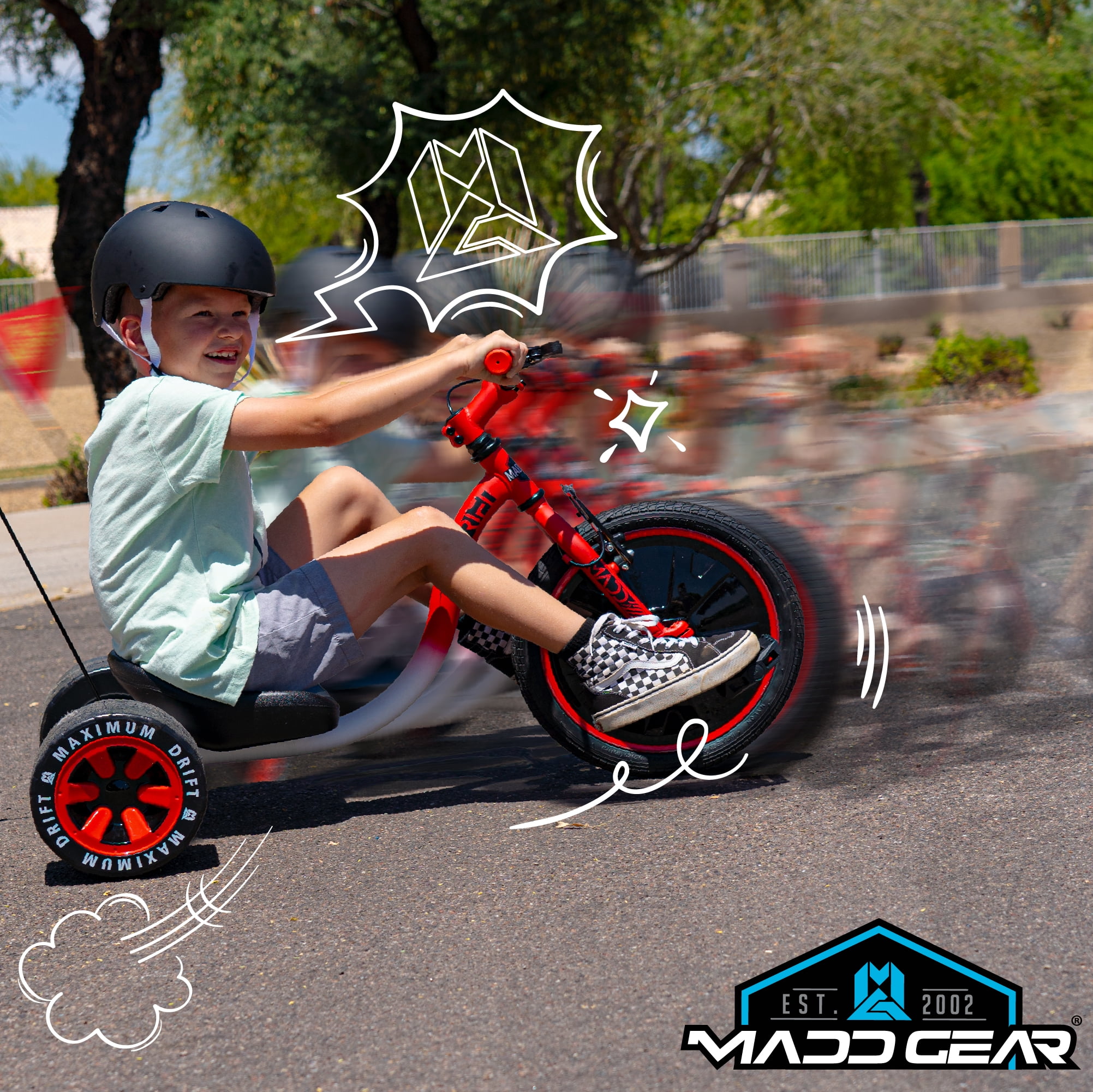 Free Shipping Madd Gear Drift Trike Strong Steel Frame Tricycle Adjustable Seat Black Green Machine for 5 Yrs Neochrome Walmart