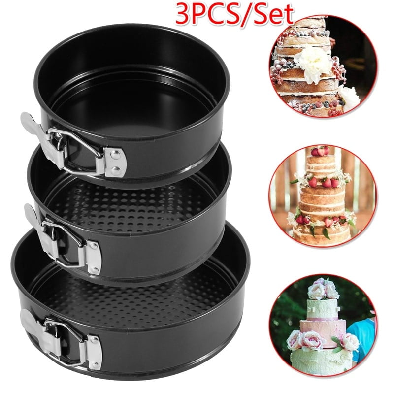 NEW Set of 3 Round Cake Tin Set Non Stick Spring Form Loose Base Baking Pan Tray