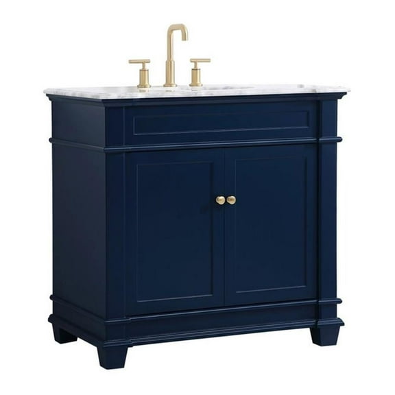 Elegant Decor Wesley 36" Steel and Solid Wood Single Bathroom Vanity Set in Blue