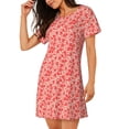 thumbnail image 2 of Wukai Red Pretty Flowers Print Women's Loose Short Sleeve Nightgown, Soft Sleep Dress for Comfortable Relaxation, Casual Lounge Wear, 2 of 6