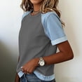 thumbnail image 5 of Resicozy Denim Patchwork Women's Short Sleeve T-Shirt Summer Loose Crewneck Pullovers Casual Tee Tops Denim Trim Shirts 2026 Gray L, 5 of 6