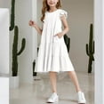 thumbnail image 2 of Loopsun Girls Summer Dress, Girls Short Sleeve Stretchy A Line Short Sleeve Round Neck Dress White 13-14 Years, 2 of 5
