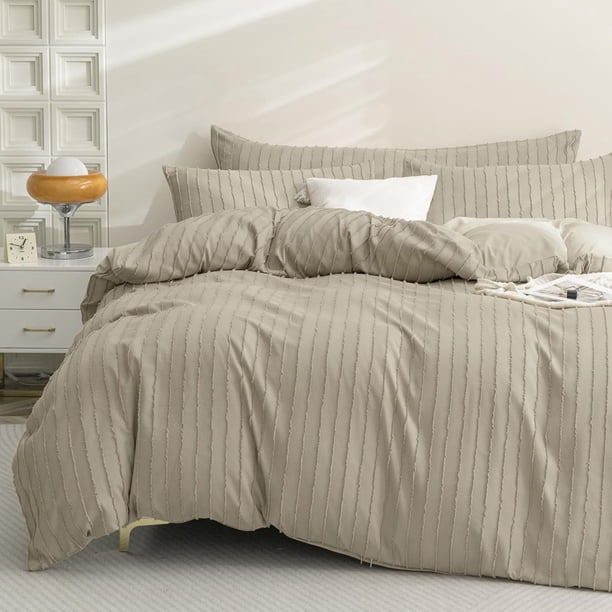 Funda Nórdica Tamaño Queen - 3PCS Microfibra Boho Striped Tufted Textured Duvet