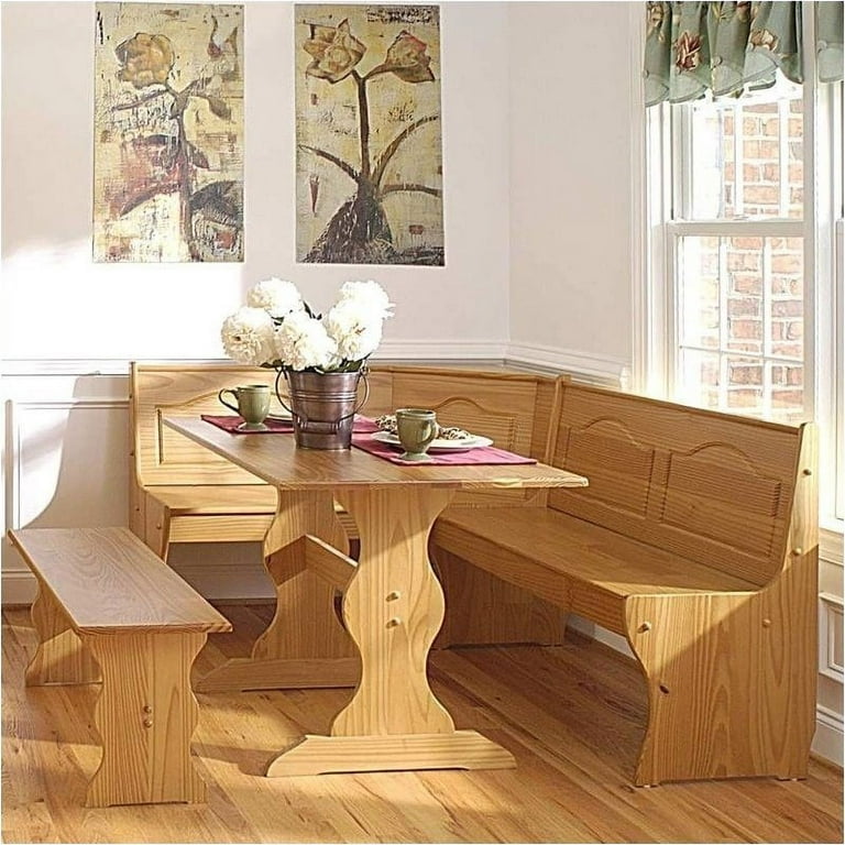 Pemberly Row Breakfast Corner Nook Kitchen Table Set in Natural