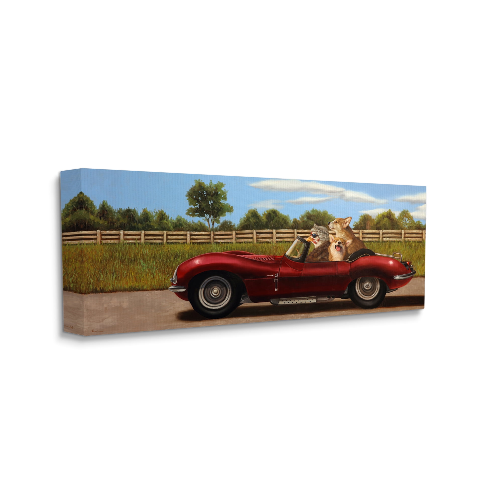 Stupell Industries Animals in Sports Car Animals & Insects Painting Gallery Wrapped Canvas Print Wall Art, 24 x 10