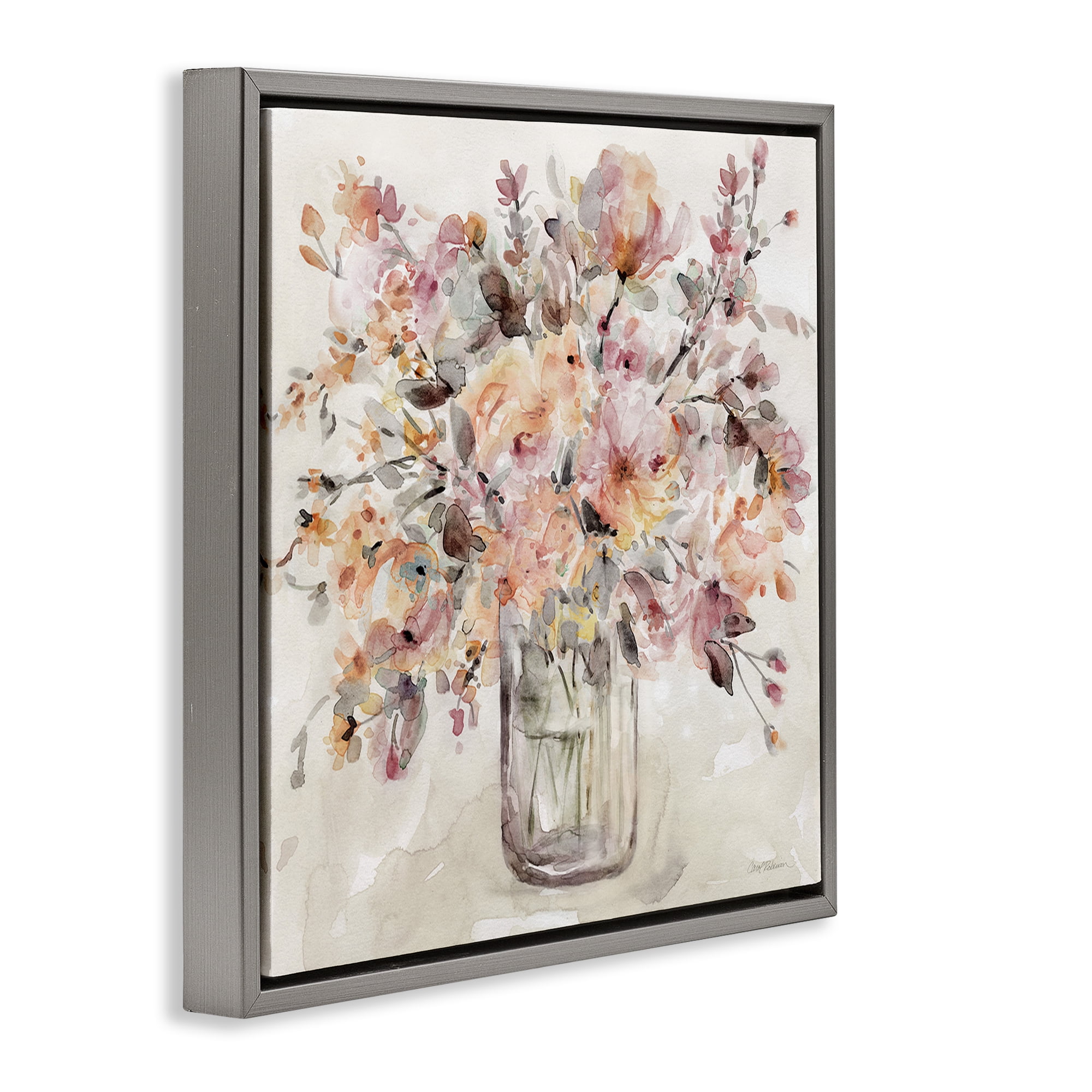 Stupell Industries Fluid Petals Watercolor Bouquet Gray Framed Floater Canvas Wall Art, design by Carol Robinson