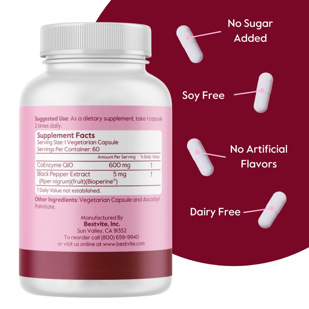 Coenzyme CoQ10 600mg with Bioperine (120 Vegetarian Capsules) (2-Pack) Naturally Fermented - No Stearates - No Fillers - Vegan - Non GMO - Gluten Free