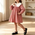 thumbnail image 5 of hotojiny Toddler Girls Gingham Dress Checkered Long Sleeve A-Line Plaid Dress Cute Crew Neck Collared Kids Flowy Dress(Red,7-8 Years), 5 of 7