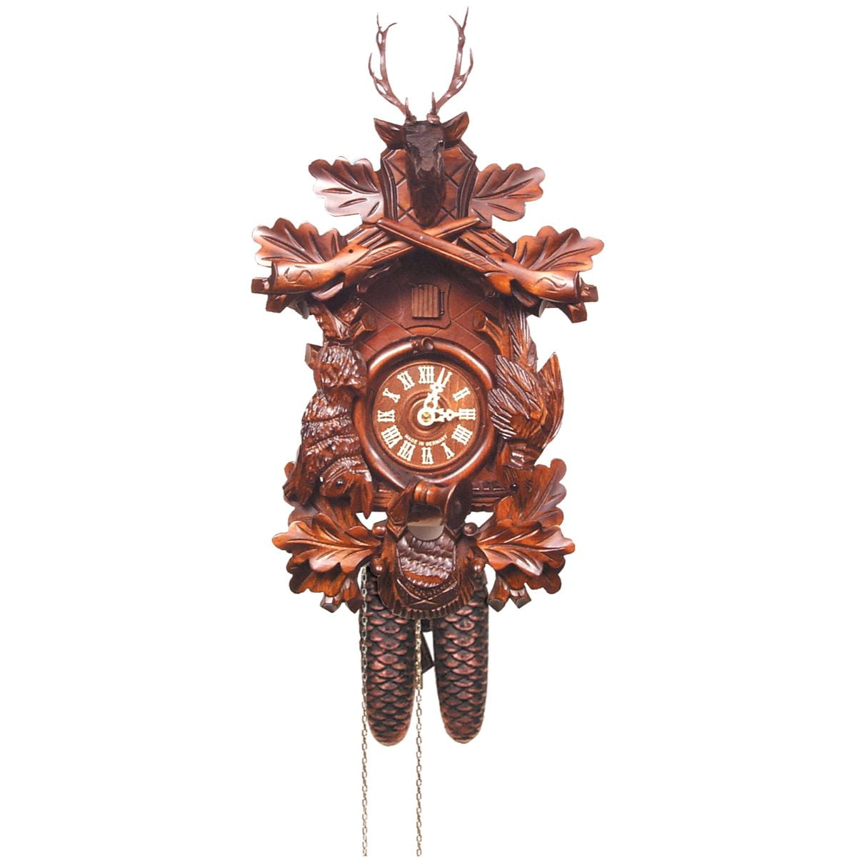 Small German Cuckoo Clock Pendulum in Walnut Finish for 1 day movement 