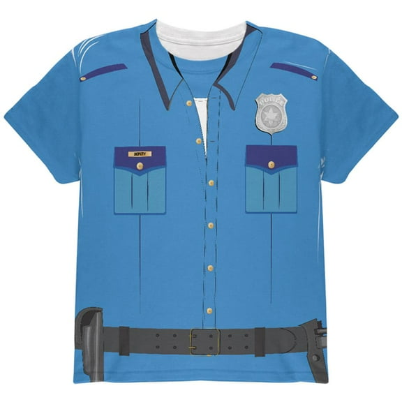 Halloween Patrol Blue Police Officer Costume All Over Youth T Shirt Multi YMD