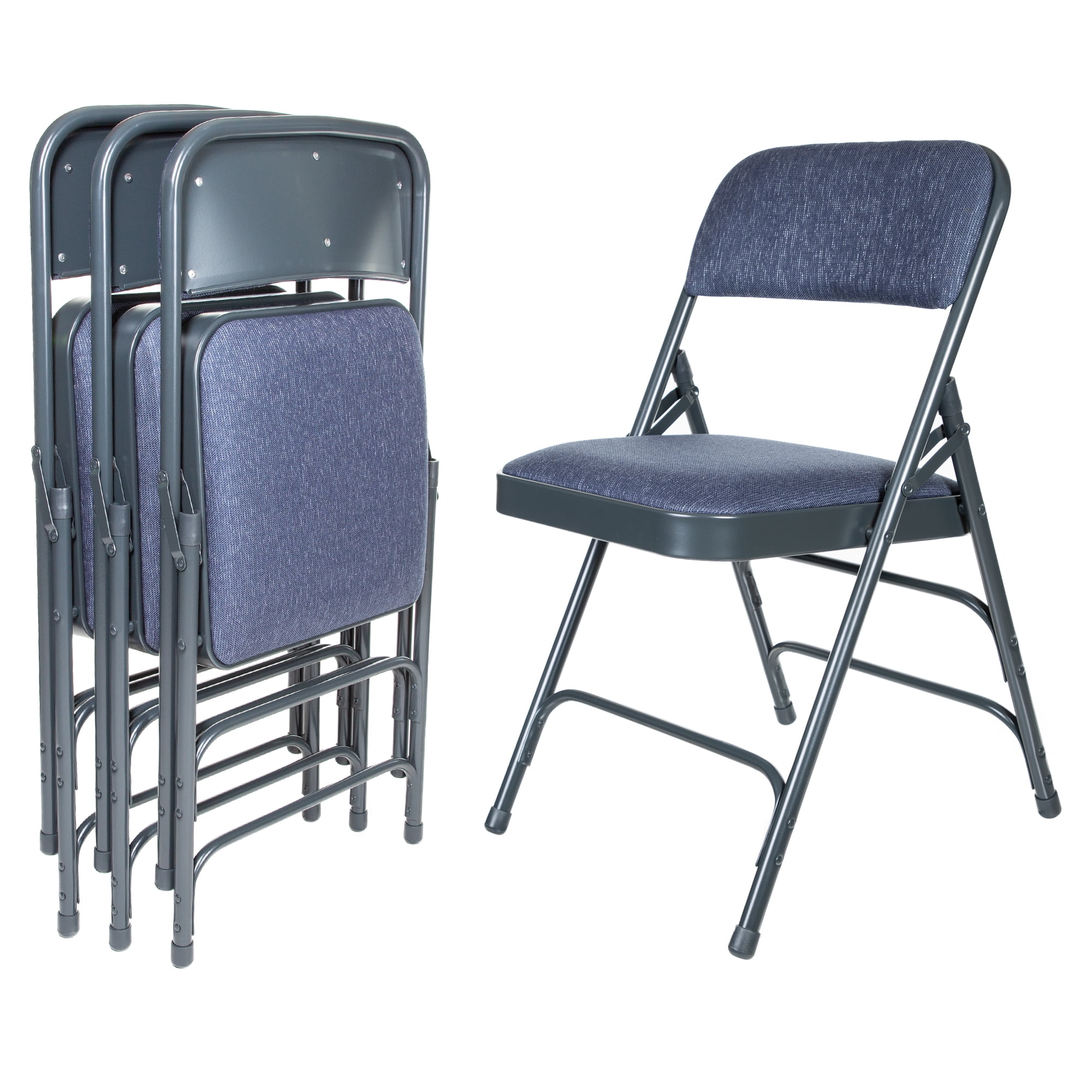 Hampden Furnishings Bernadine Collection Fabric Triple Brace Folding Chair, Blue, Pack of 4
