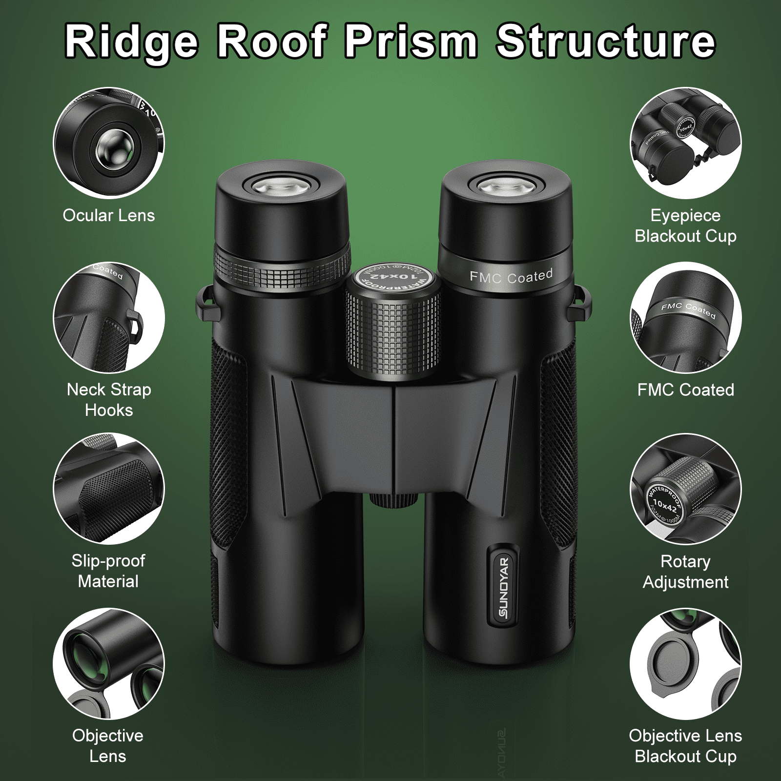 SUNOYAR 10x42 ED Binoculars for Adults, HD Professional Binoculars with Extra-Low Dispersion Glass, BAK4 Prism, Waterproof Binoculars with Phone Adapter & Case for Bird Watching, Hiking, Travel