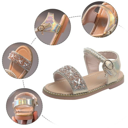 

CAICJ98 Toddler Girl Sandals Girls Open Toe Bowknot Shoes First Walkers Shoes Summer Toddler Flat Sandals Gold