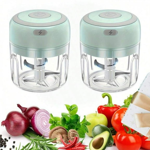 REZJSWFSMMJ Electric Chopper For Food, Green,Garlic Stirr, Mini USB Rechargeable Wireless Food Processor With 304 Stainless Steel, 2 Sharp Blades