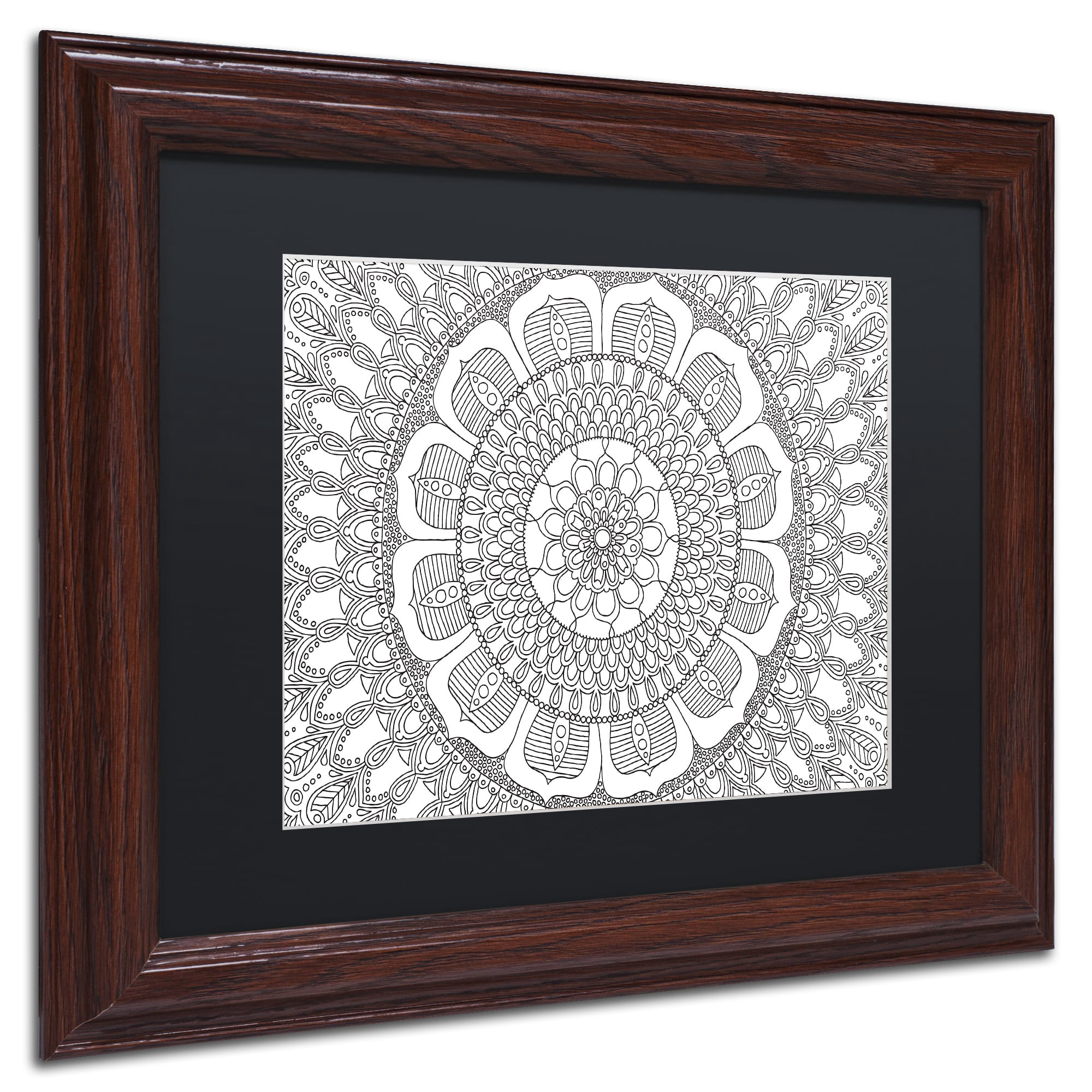 Trademark Fine Art "Flower Mandala" Canvas Art by Hello Angel, Black Matte, Wood Frame