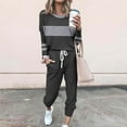 thumbnail image 2 of BiZtdJrK Women Plus Size Fall Sweatsuit Color Block Long Sleeve Tops and Drawstring Pants Casual 2 Piece Sets Loose Fit Gym Workout Jogger Set with Pockets Dark Gray XXXXXL, 2 of 6