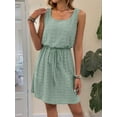 thumbnail image 3 of Women Hollow Out Textured Drawstring Mini Dress Bean Green XL, 3 of 4